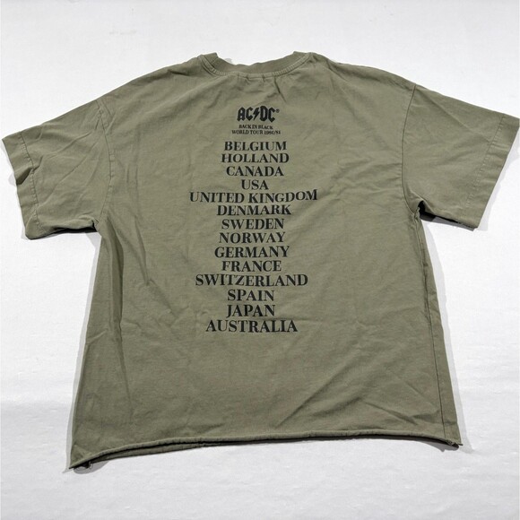H&M Oversized Womens Green Printed T-shirt AC/DC Back in Black Tour 1980 Sz XS - Picture 10 of 12